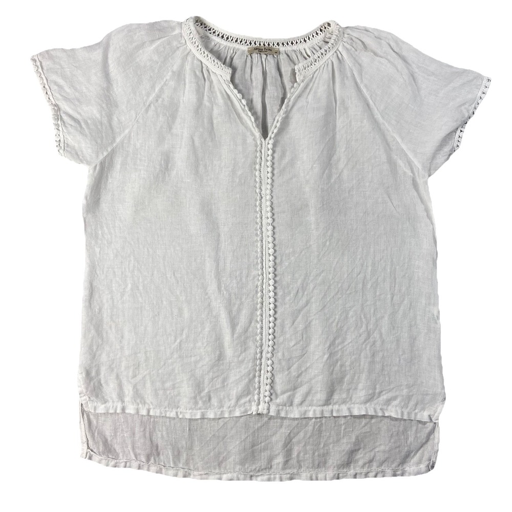 Alessia Pacini 100% Linen Short Sleeve Pop Over Top White Women's M Boho Beachy